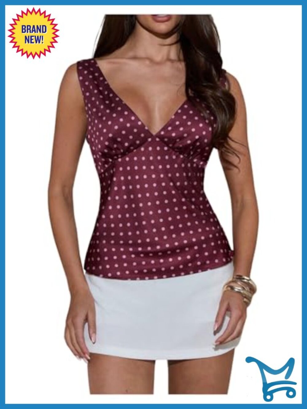 Satin Polka Dot Deep V Neck Sleeveless Tank Top Party Club Blouse